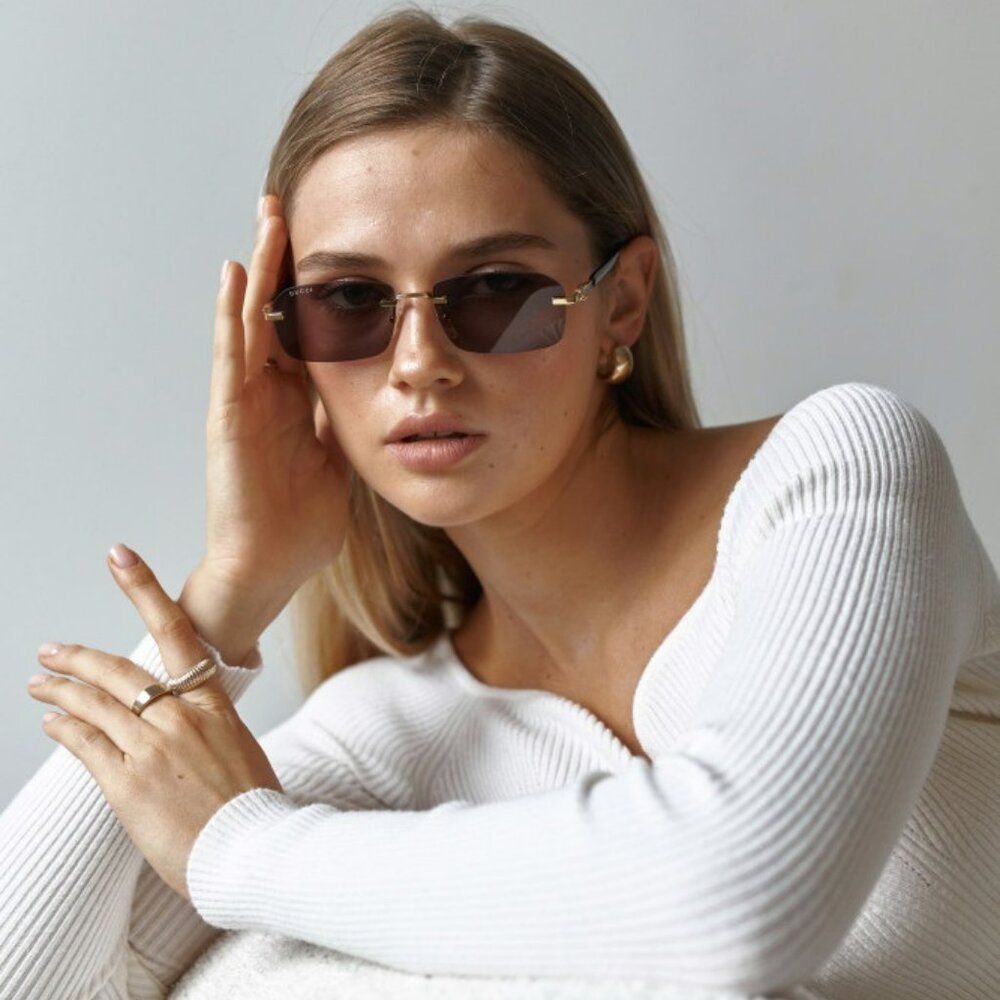 Gucci Women Sunglasses Gold Brown Square Rimless GG1221S 002 NEW AUTHENTIC